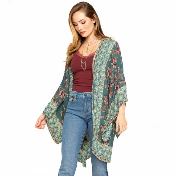 Bohemian Floral Waist-Tie Handkerchief Wrap Kimono - Picture 3 of 14